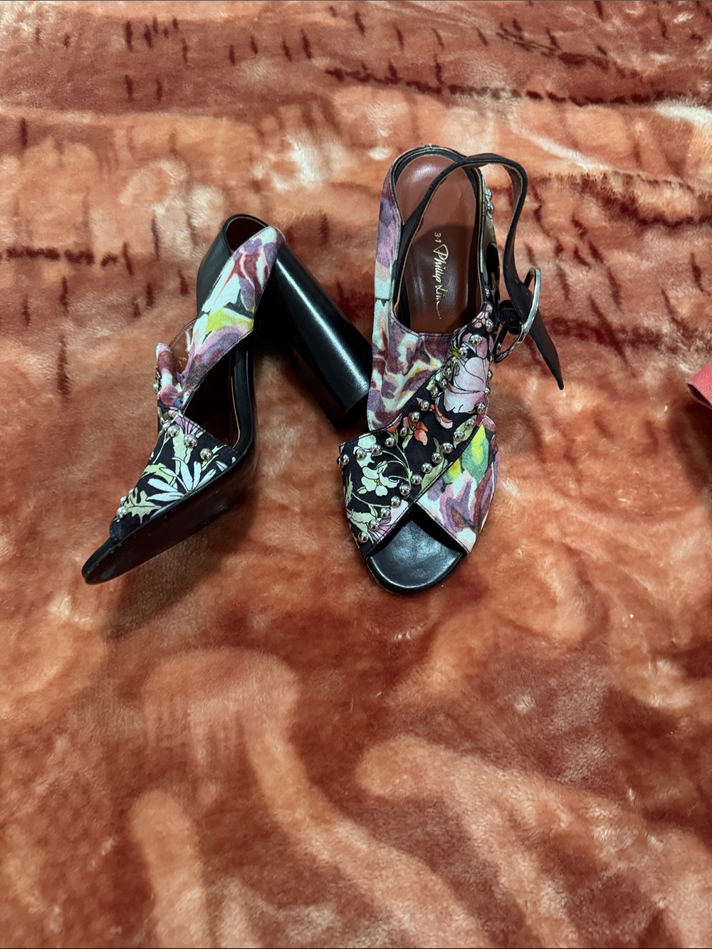 3.1 Phillip Lim Floral Multicolor Slingback Block Heel Sandals